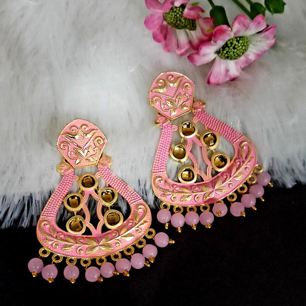 Buy Crunchy Fashion Gold-Plated Pink Chandbali Kundan Pearl Earrings Tikka  Set online